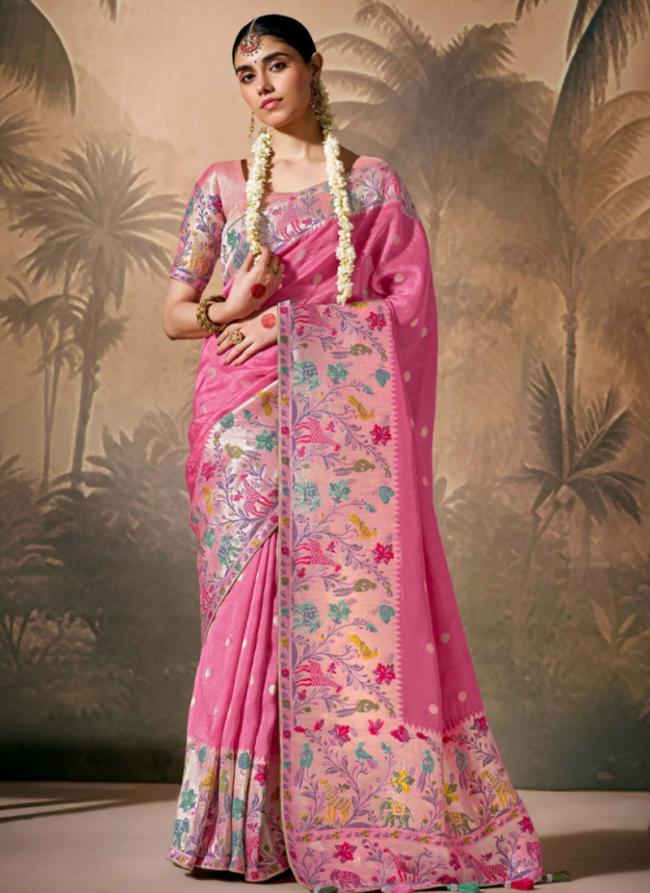 Munga Silk Pink Wedding Wear Weaving Saree